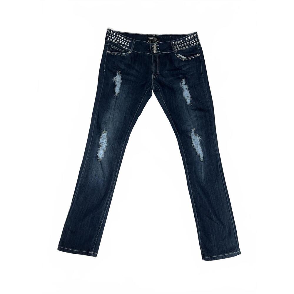 Thrill Distressed Studded Dark Blue Jeans 15
